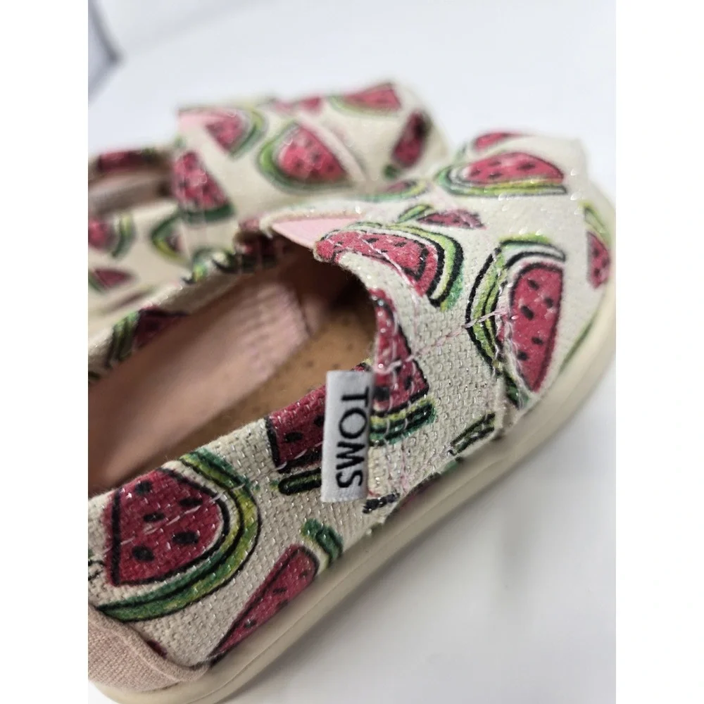 TOMS Tiny Kids Alpargata Shoes Watermelon Print Canvas Slip-On Size T5